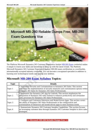 Microsoft MB-280 Reliable Dumps Free, MB-280 Exam Questions Vce