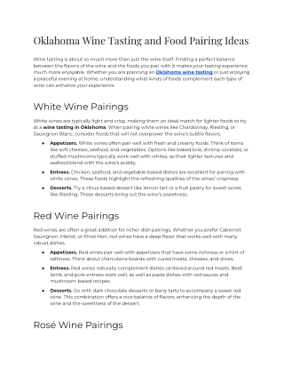 Oklahoma Wine Tasting and Food Pairing Ideas