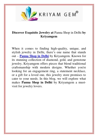 Discover Exquisite Jewelry at Panna Shop in Delhi by Kriyamgem