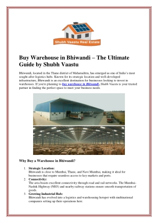 Buy Warehouse in Bhiwandi – The Ultimate Guide by Shubh Vaastu