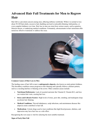 Advanced Hair Fall Treatments for Men to Regrow Hair
