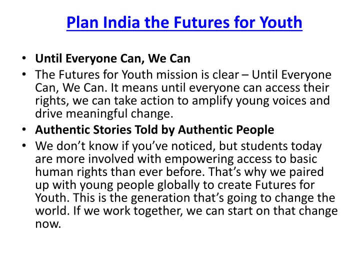 plan india the futures for youth