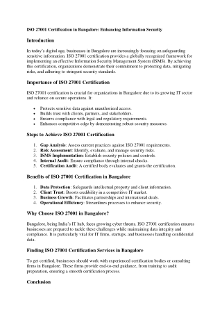iso 27001 certification in bangalore enhancing