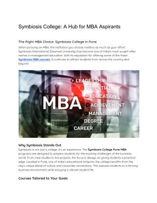 Symbiosis College: A Hub for MBA Aspirants