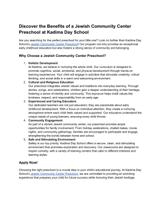 Discover the Benefits of a Jewish Community Center Preschool at Kadima Day School