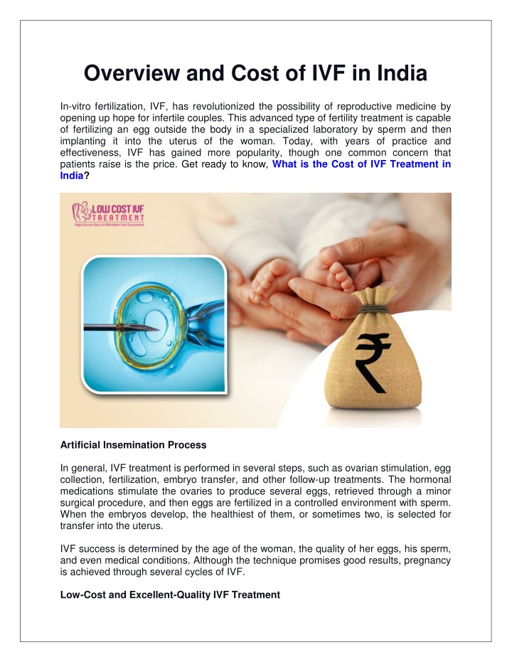 overview and cost of ivf in india