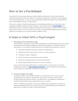 How to See a Psychologist