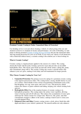Premium Ceramic Coating in Noida: Unmatched Shine & Protection!