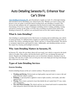 Auto Detailing Sarasota FL Enhance Your Car's Shine