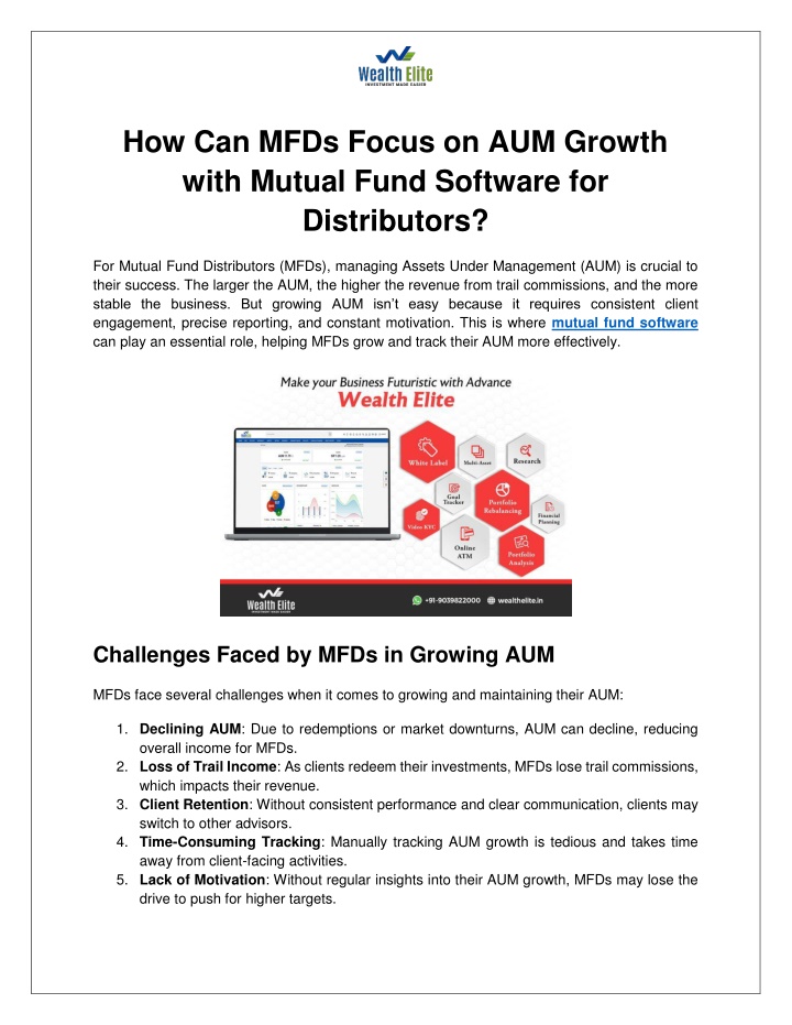 how can mfds focus on aum growth with mutual fund