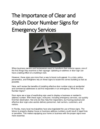 The Importance of Clear and Stylish Door Number Signs for Emergency Services