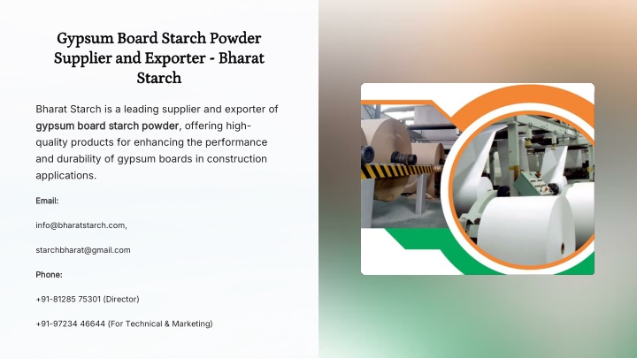 gypsum board starch powder supplier and exporter