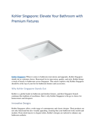 Kohler Singapore Elevate Your Bathroom with Premium Fixtures