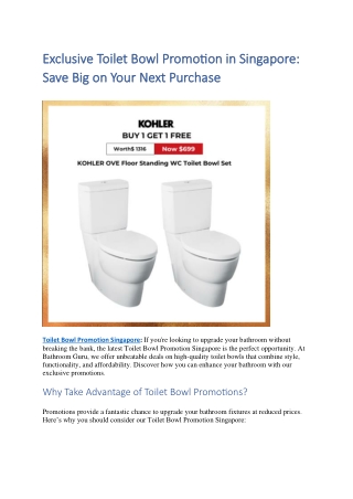 Exclusive Toilet Bowl Promotion in Singapore Save Big on Your Next Purchase