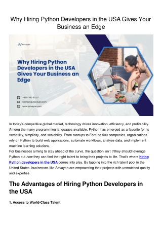 Why Hiring Python Developers in the USA Gives Your Business an Edge