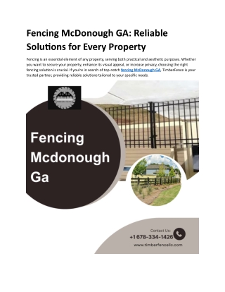 Fencing McDonough GA: Reliable Solutions for Every Property