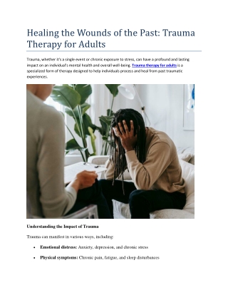 Healing the Wounds of the Past: Trauma Therapy for Adults