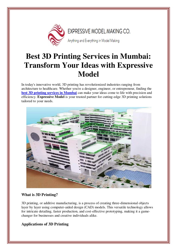 best 3d printing services in mumbai transform