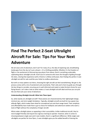 Find The Perfect 2-Seat Ultralight Aircraft For Sale