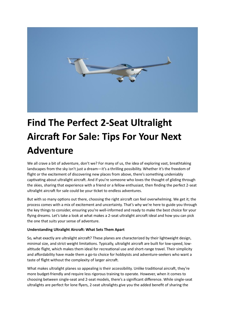 find the perfect 2 seat ultralight aircraft