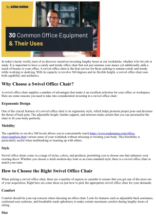 Remain Comfortable and Fashionable with a Swivel Office Chair