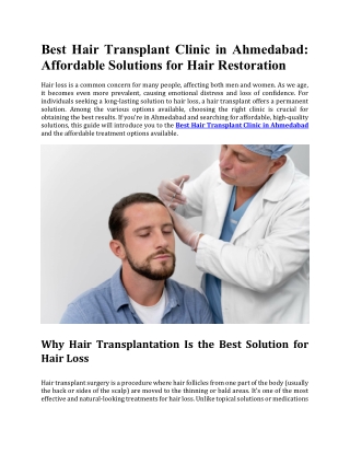 Best Hair Transplant Clinic in Ahmedabad_Affordable Solutions for Hair Restoration