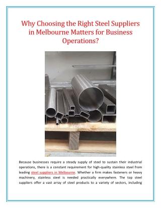 Why Choosing the Right Steel Suppliers in Melbourne Matters for Business Operations