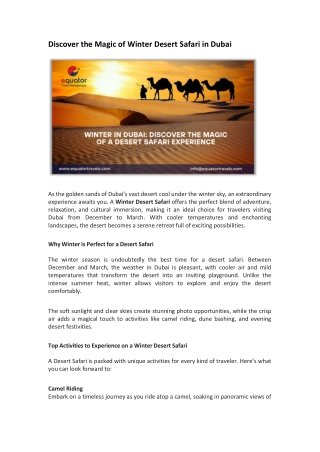 Discover the Magic of Winter Desert Safari in Dubai