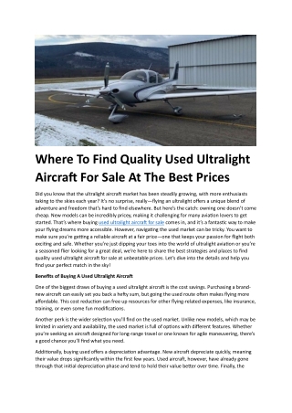 Where To Find Quality Used Ultralight Aircraft For Sale At The Best Prices