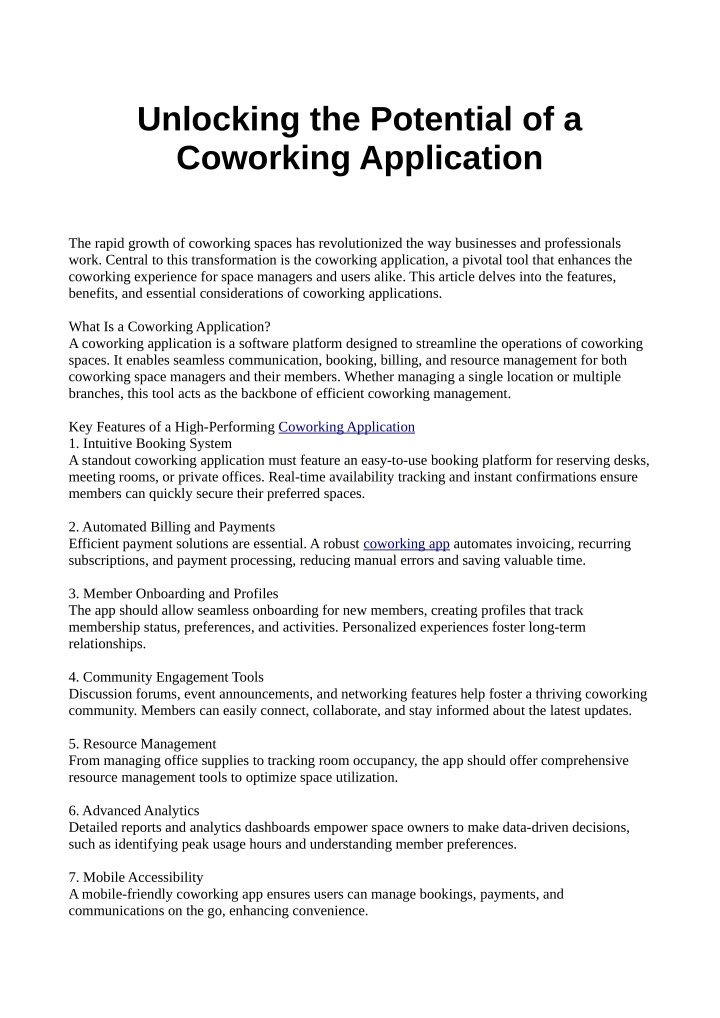 unlocking the potential of a coworking application