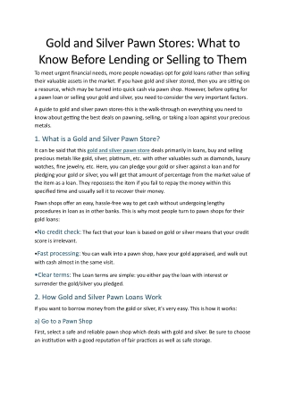 gold and silver pawn stores what to know before