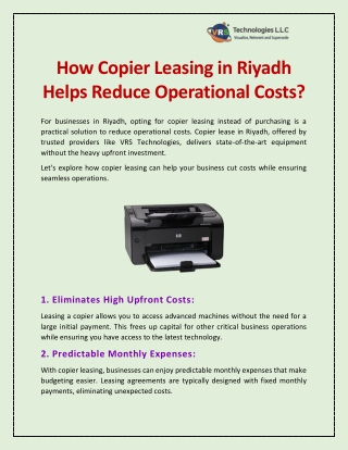 How Copier Leasing in Riyadh Helps Reduce Operational Costs?