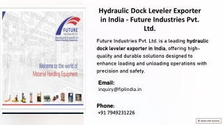 Hydraulic Dock Leveler Exporter in India - Future Industries Pvt. Ltd