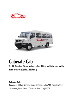 9, 12 Seater Tempo traveller Hire in Udaipur