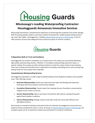 Housingguards Announces Innovative Services