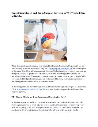 Expert Neurologist and Brain Surgeon Services in TX  Trusted Care at Bsiofsa