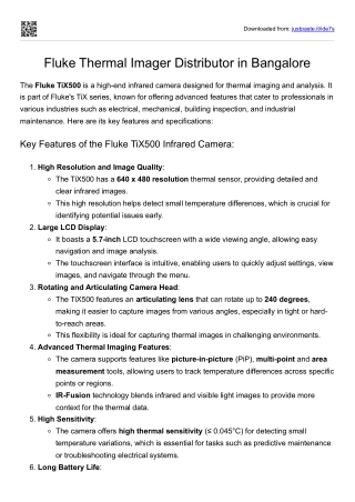 Fluke Thermal Imager Distributor in Bangalore