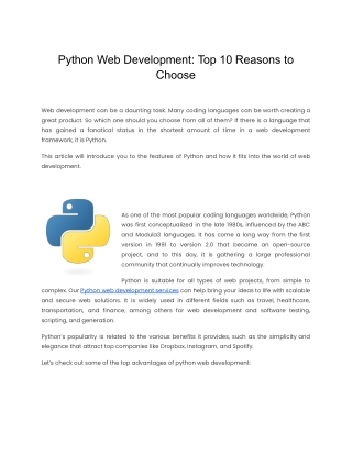 python web development top 10 reasons to choose