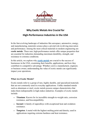 why exotic metals are crucial for