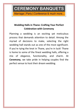 Wedding Halls in Thane Crafting Your Perfect Celebration with Ceremony