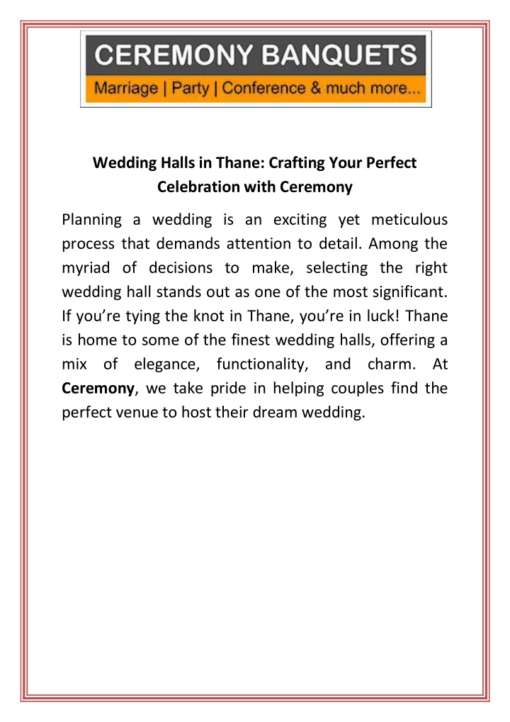 wedding halls in thane crafting your perfect