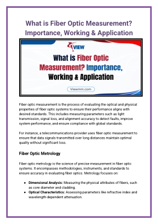 What is Fiber Optic Measurement Importance, Working & Application