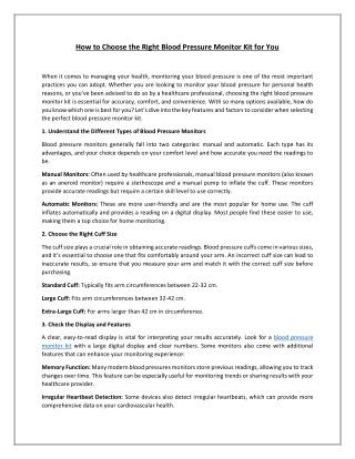 How to Choose the Right Blood Pressure Monitor Kit for You