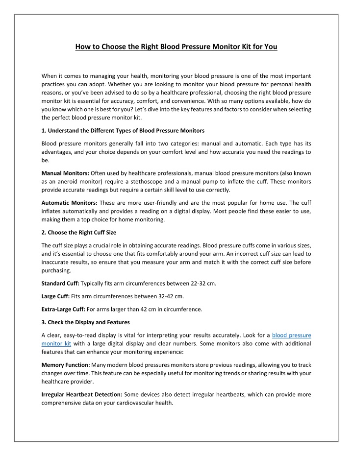 how to choose the right blood pressure monitor