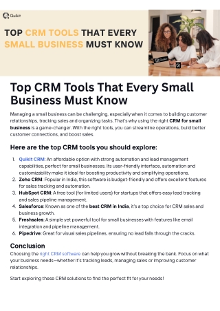Top CRM Tools That Every Small Business Must Know