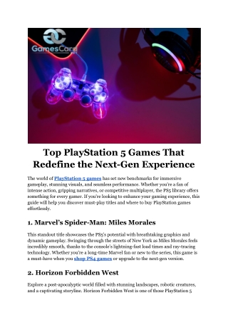 Top PlayStation 5 Games That Redefine the Next-Gen Experience