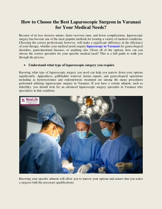 How to Choose the Best Laparoscopic Surgeon in Varanasi for Your Medical Needs?