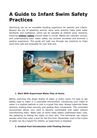 A Guide to Infant Swim Safety Practices