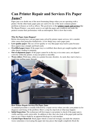 Printer Repair and Services