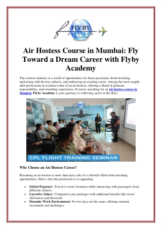 Air Hostess Course in Mumbai: Fly Toward a Dream Career with Flyby Academy